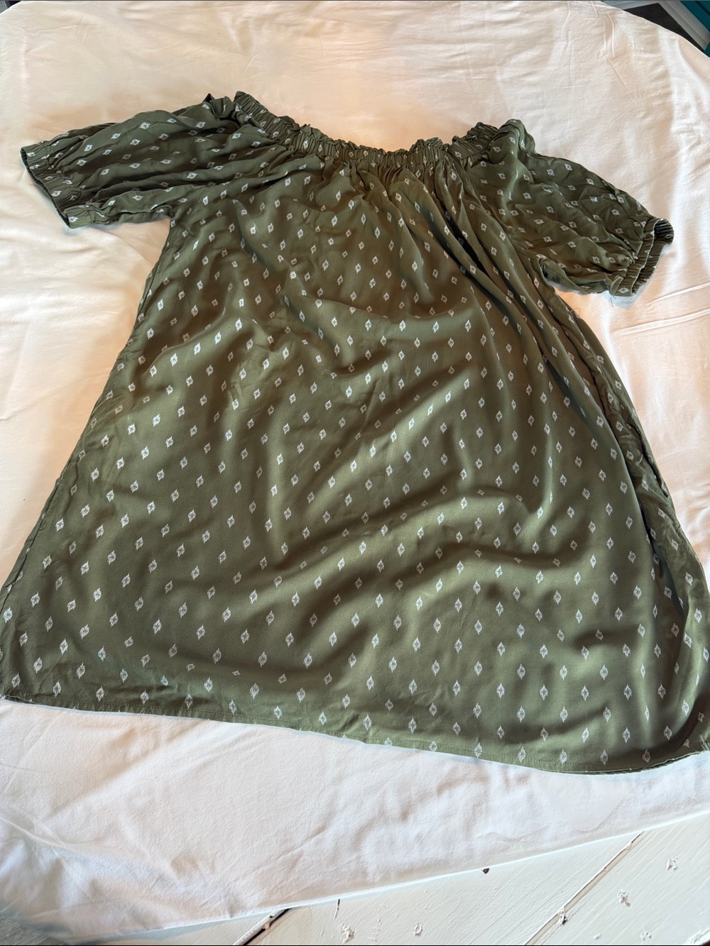 Time and Tru Olive Green Off-Shoulder Midi Dress